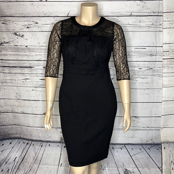 Lane Bryant Dresses & Skirts - Lane Bryant Size 14 Black Lace Elbow Sleeve Sheath Dress